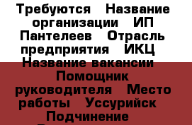 Требуются › Название организации ­ ИП Пантелеев › Отрасль предприятия ­ ИКЦ › Название вакансии ­ Помощник руководителя › Место работы ­ Уссурийск › Подчинение ­ Руководителю › Минимальный оклад ­ 25 000 › Возраст от ­ 20 › Возраст до ­ 60 - Приморский край, Уссурийск г. Работа » Вакансии   